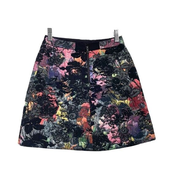 Alice + Olivia Riley jacquard Floral High Waist Rainbow Flower Mini Skirt Sz 0 - Picture 7 of 9
